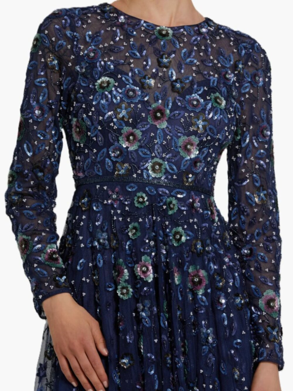 Mac Duggal Long Sleeve Embellished High Neck A Line Gown